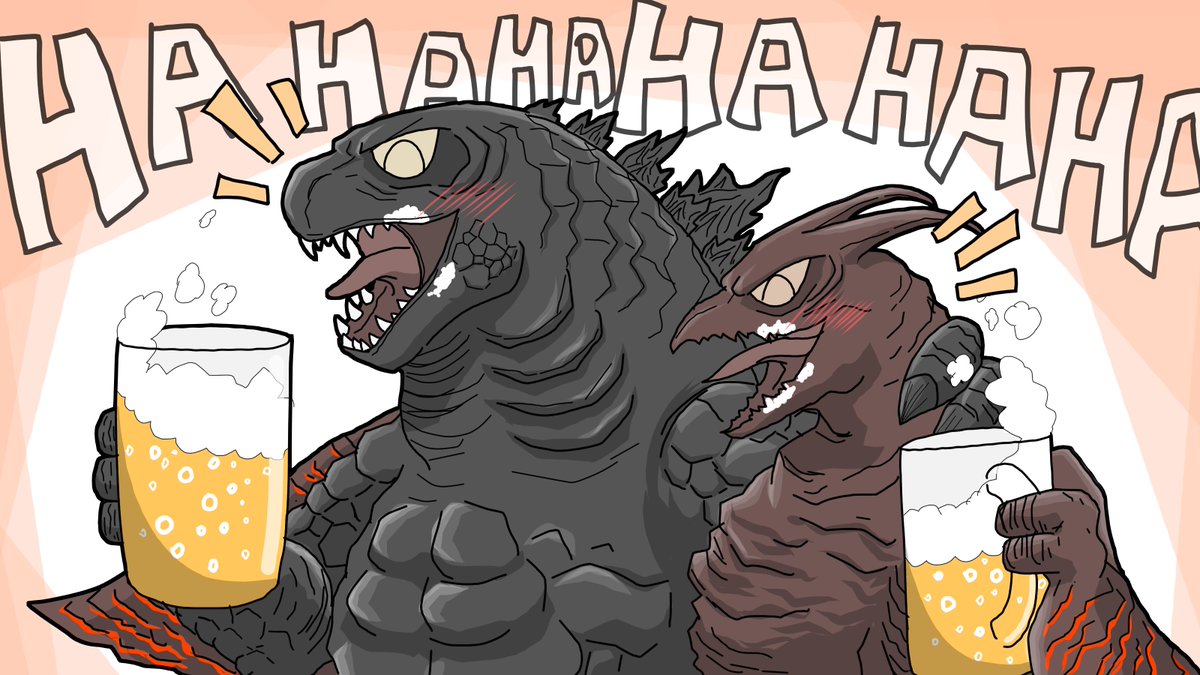 「仲良しタイタンズ?
#ゴジラ #Godzilla #GodzillaKingOf」|猫怪獣ノラのイラスト