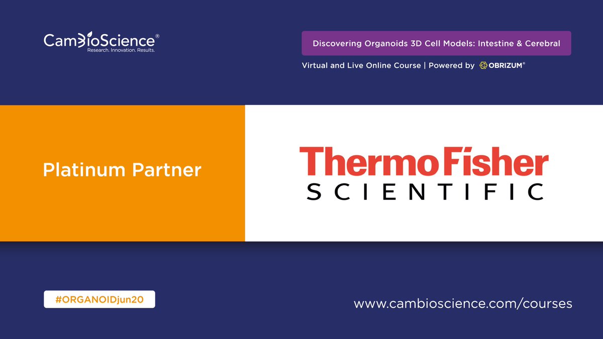 Thank you to our #platinum partners <a href="/thermofisher/">Thermo Fisher</a> for all their support with the course. Now it's time for their #techtalk on developing better techniques for #3D cell culture

#ORGANOIDjun20 #intestine #cerebral