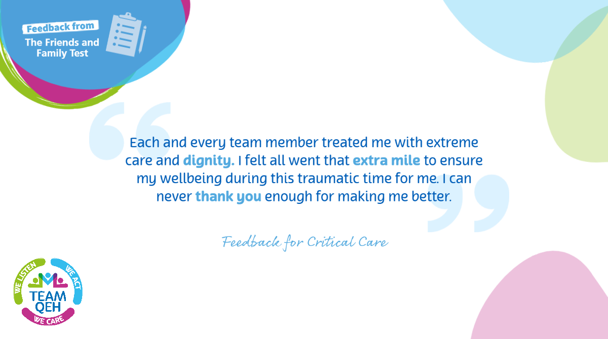 Our outstanding Critical Care team received this compliment recognising the hard work they put in every day. 

If you have recently been an inpatient with us you can complete your FFT online here: bit.ly/2zDzXKC