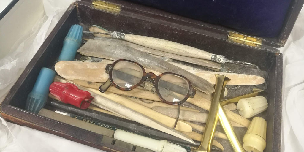 Jacob Epstein's toolbox and glasses
