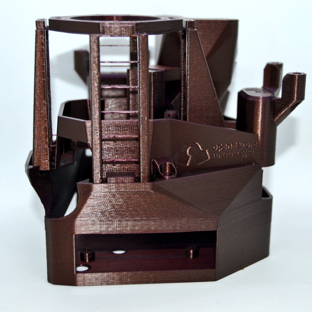 de3dprintman's tweet photo. The first parts for the #OpenFlexureMicroscope project are finished and look very good. The parts are printed without any support on the Original #Prusai3MK3S by @Prusa3D in the stunning @prusament PLA Mystic Brown and Pearl Mouse in 0.2mm layers. https://t.co/Xhtz55DVQr #3dp https://t.co/Dx1RvXAfen