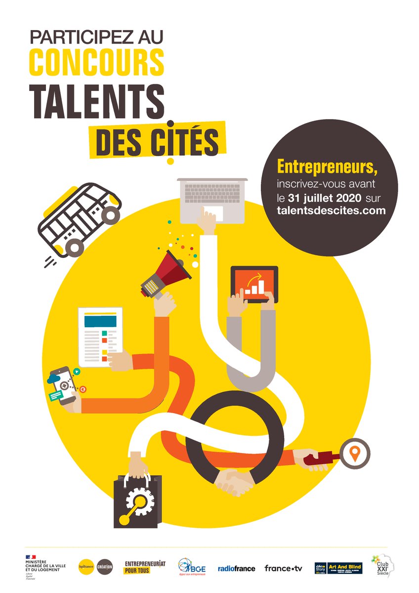 💡 TALENTS DES CITÉS 
🏙️ Ouvert aux entrepreneur·es résidant dans les quartiers prioritaires de la ville, pour valoriser leurs initiatives et réussites entrepreneuriales ! 
⚠️ Les candidatures sont acceptées jusqu'au 31 Juillet 
Plus d'informations ici 👇 <a href="/Reseau_BGE/">BGE</a> <a href="/Bpifrance/">Bpifrance</a>
