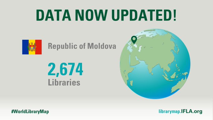 BiblioNationala's tweet image. ❗️Bibliotecile din 🇲🇩Republica #Moldova pe Harta #biblioteci lor Lumii ❗️ @IFLA_LibraryMap
 #WorldLibraryMap 
ℹ️Datele statistice pentru anul 2019 prezentate de către #BNRM  @BiblioNationala sunt acum disponibile pe Harta #Bibliotecilor Lumii @IFLA 
➡️ bit.ly/2q2pHqJ