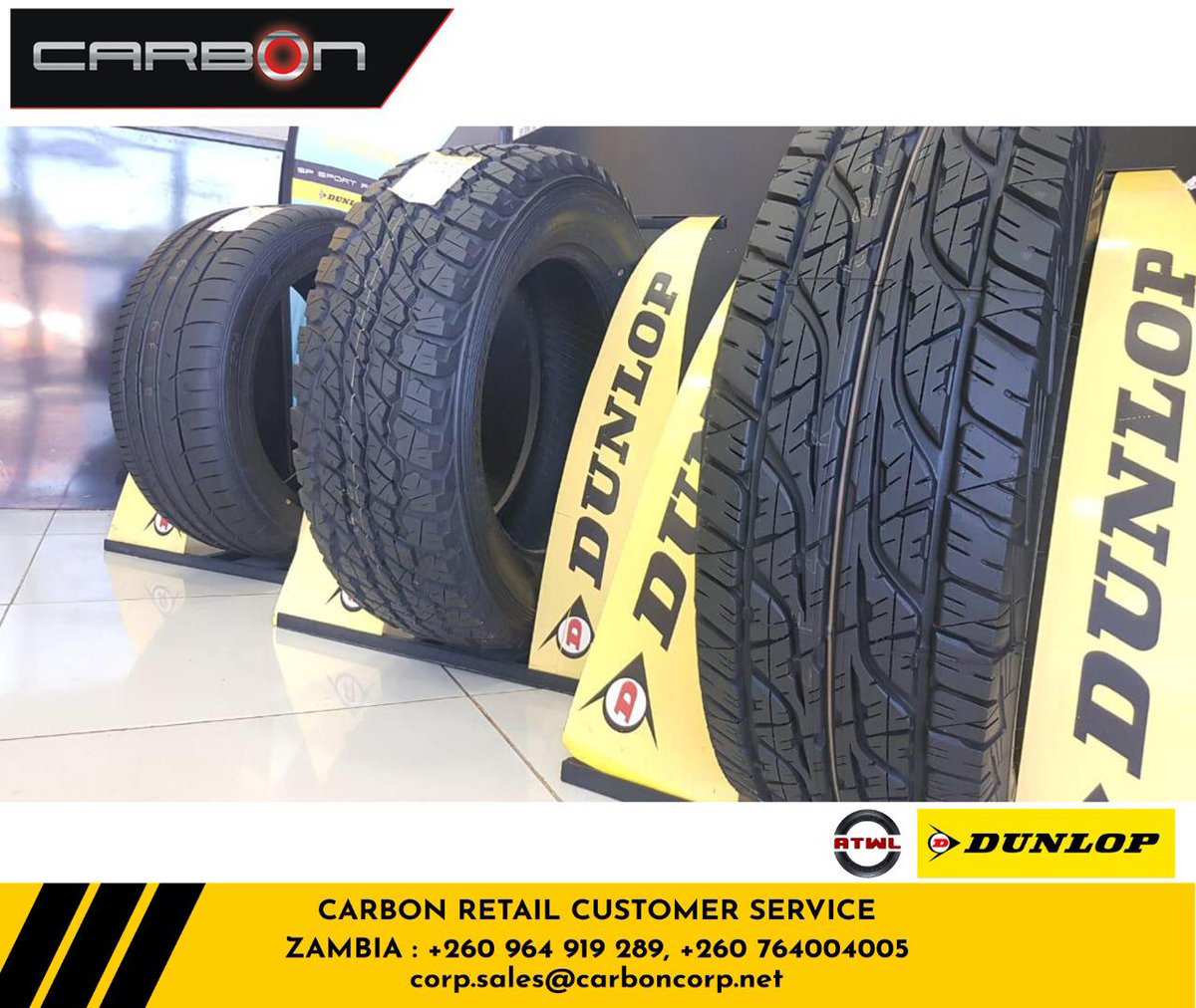 CarbonZambia's tweet photo. Choose from our wide range of SUV tyres to cater for your ALL-TERRAIN and LUXURY vehicle needs. Call our customer care line or visit our store for free advice on which tyres best suit your vehicle. #CarbonRetail #DunlopZambia #SUV #Zambia #Tyres https://t.co/cM1bRWQBkT