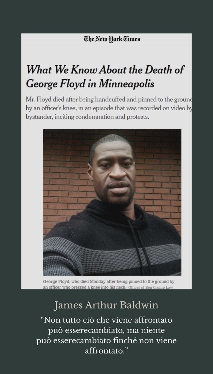 caritaslodi's tweet photo. “Non tutto ciò che viene affrontato può essere cambiato, ma niente può essere cambiato finché non viene affrontato” J. A. Baldwin #Minneapolis #29maggio #JusticeForGeorgeFloyd @nytimes https://t.co/lg6Jz6NiGI