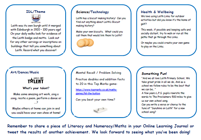 LeithP31's tweet photo. Hello P3! Here's next week's Home Learning grid for Leith Week. @Leith_Primary https://t.co/Hnu0n7MEl6