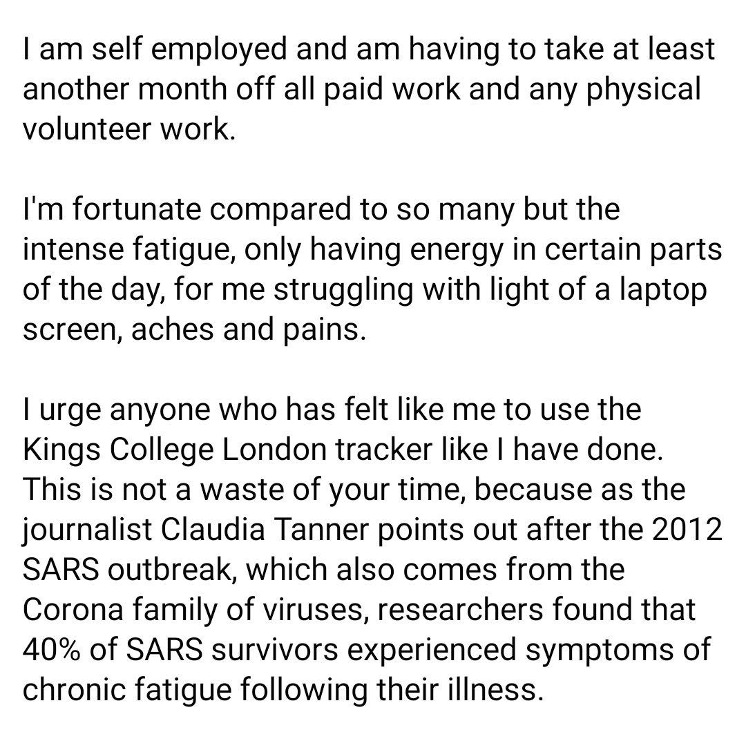 It's been hard to describe about what living with chronic post  #COVID19 fatigue is like.This fab piece by  @claudiatanner where she spoke to  @bcdelaney1, Prof Paul Garner of Liverpool Tropical Medicine School & actress Gemma Hepworth who all had it. /1 https://inews.co.uk/news/health/coronavirus-covid-19-symptoms-uk-latest-fatigue-breathlessness-long-term-effects-2860360