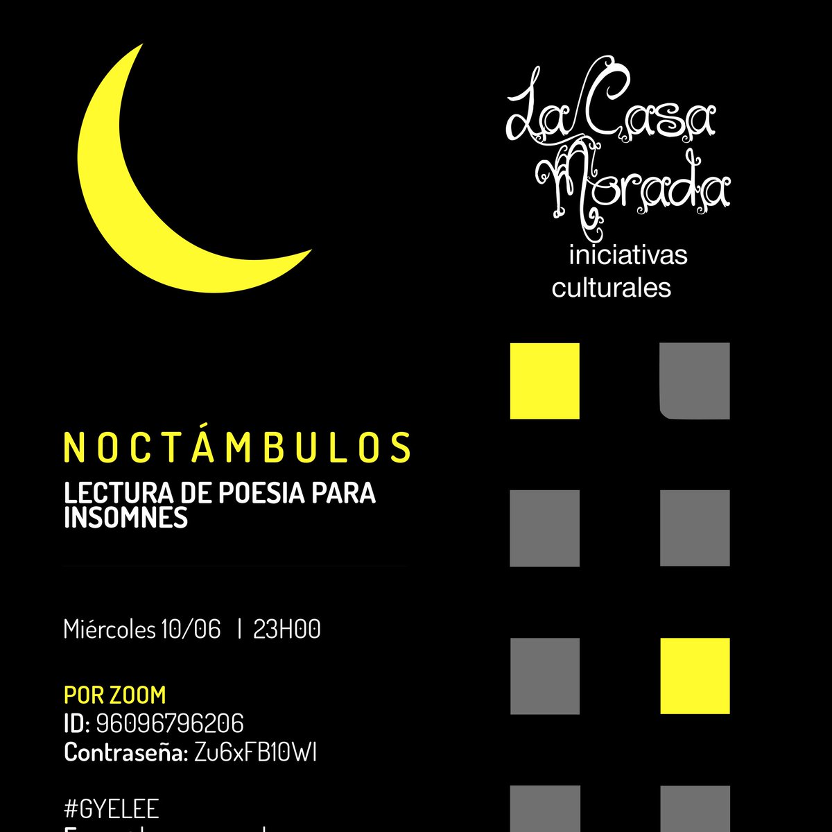casamoradaEC's tweet photo. LECTURA DE POESÍA EN PIJAMA Y CON ANTIFACES PARA TOD@S LOS INSOMNES. ESTO ES JUNIO EN LA CASA MORADA y recuerden que #GYELEE https://t.co/mwcpBFfPZ7