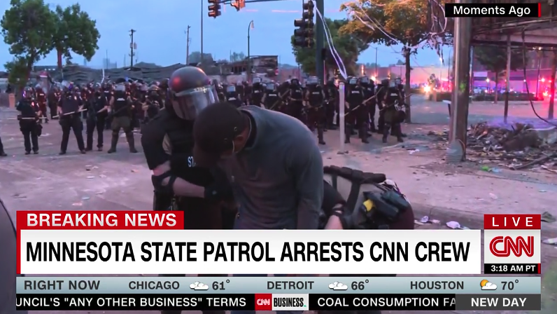 donie's tweet photo. CNN's @OmarJimenez and his crew arrested in Minneapolis. Stunning. https://t.co/QaghBckPk1
