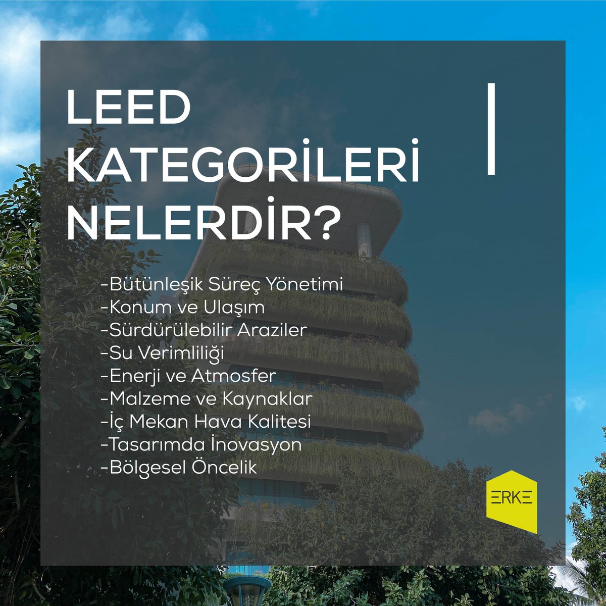 LEED Danışmanlık hizmeti ve eğitimleri hakkında daha detaylı bilgi almak isterseniz ;

✆ +90 216 369 73 93 numaralı telefonu arayabilir ya da
✉️ info@erketasarim.com adresine mail atarak bize ulaşabilirsiniz.

ERKE, herkese sağlıklı ve keyifli bir hafta sonu diler. ☘️☘️☘️
#LEED