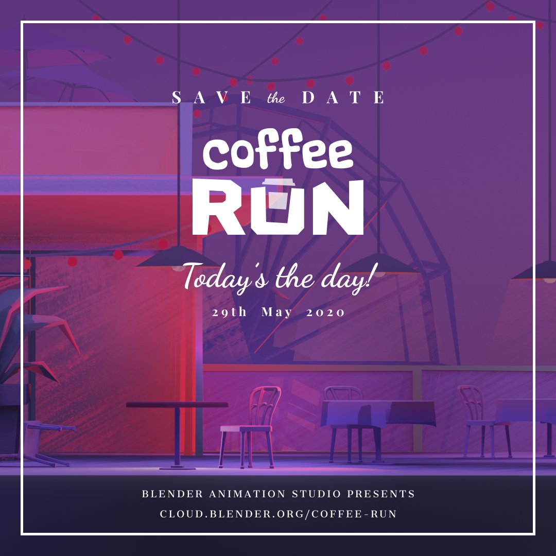 BlenderStudio_'s tweet photo. Today is the day! The latest open movie project Coffee Run premieres in a just a few hours! Set a reminder https://t.co/XiZvAVb3oj #b3d https://t.co/N6p7maVG26