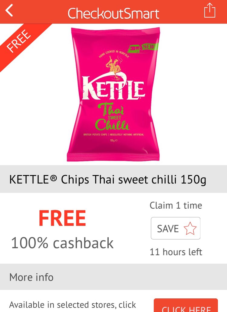 FreebieDawg on Twitter "Free Chilli Kettle Chips back on checkoutsmartapp today! I was