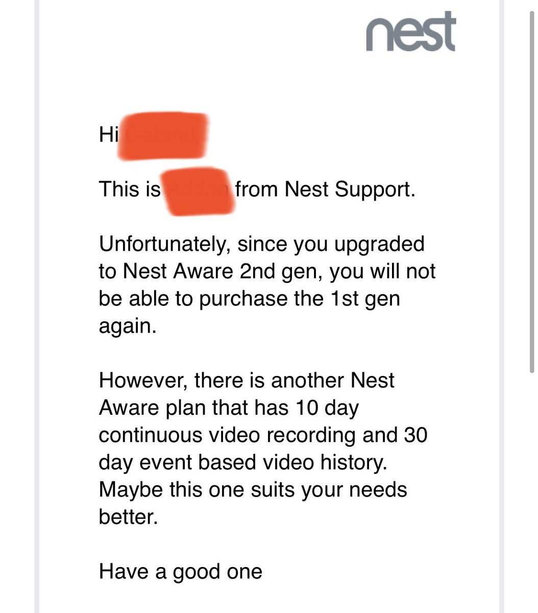 lellobello's tweet photo. @googlenest your support rep tells a very different story. First you trick users into upgrading which reduces functionalities of the device. Then you oblige users to subscribe to a 2x more expensive service. Dreadful commercial practice. #ripoff @TechCrunch @PaoloMule https://t.co/NQu3H3ocF0