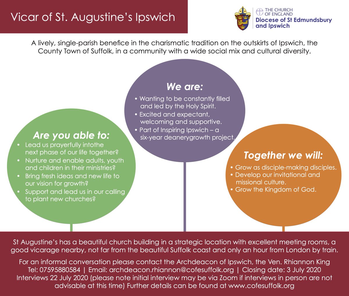 StAugustinesIps's tweet photo. We’re hiring! Could you be the next Vicar of St Augustine’s Ipswich? #ChurchJobs #HTBNetwork #Ipswich https://t.co/lim5q89VCc