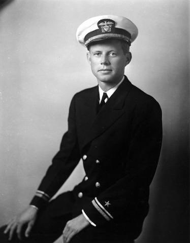 JFK joined the U.S. Navy in 1941 and two years later in South Pacific, where he was given command of a PT boat. In August 1943, a Japanese destroyer struck the craft. Kennedy helped some of his crew back to safety, and was awarded the Navy and Marine Corps Medal for heroism.