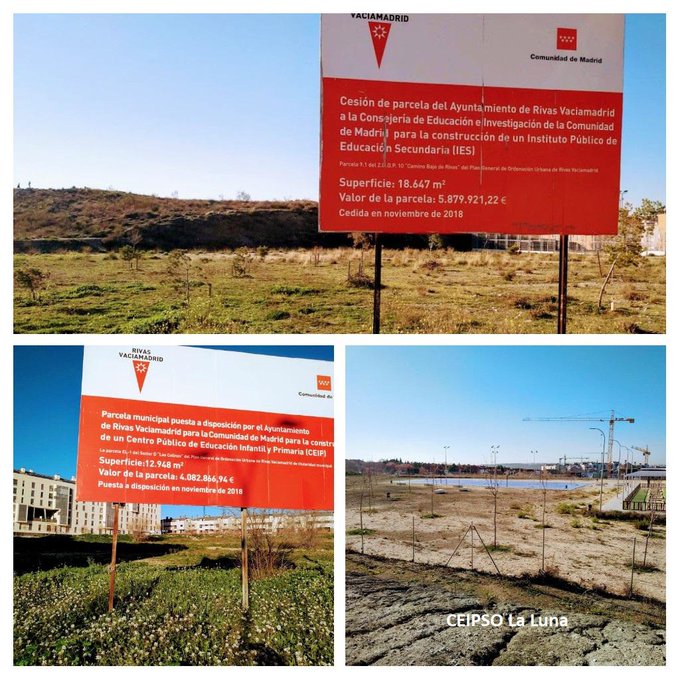 FAPA_rivas's tweet photo. Sra @IdiazAyuso Sr @eossoriocrespo Población #Rivas crece y siguen aumentando aulas, masificando centros educativos #NOalaMasificación Necesitamos #CEIPSOenRivasYA y también #ColeYaInstiYa en las parcelas cedidas por @RivasAlDia 👇 ¿Cuándo estarán? #NOalaConstrucciónPorFases https://t.co/9cz51Pp8CL