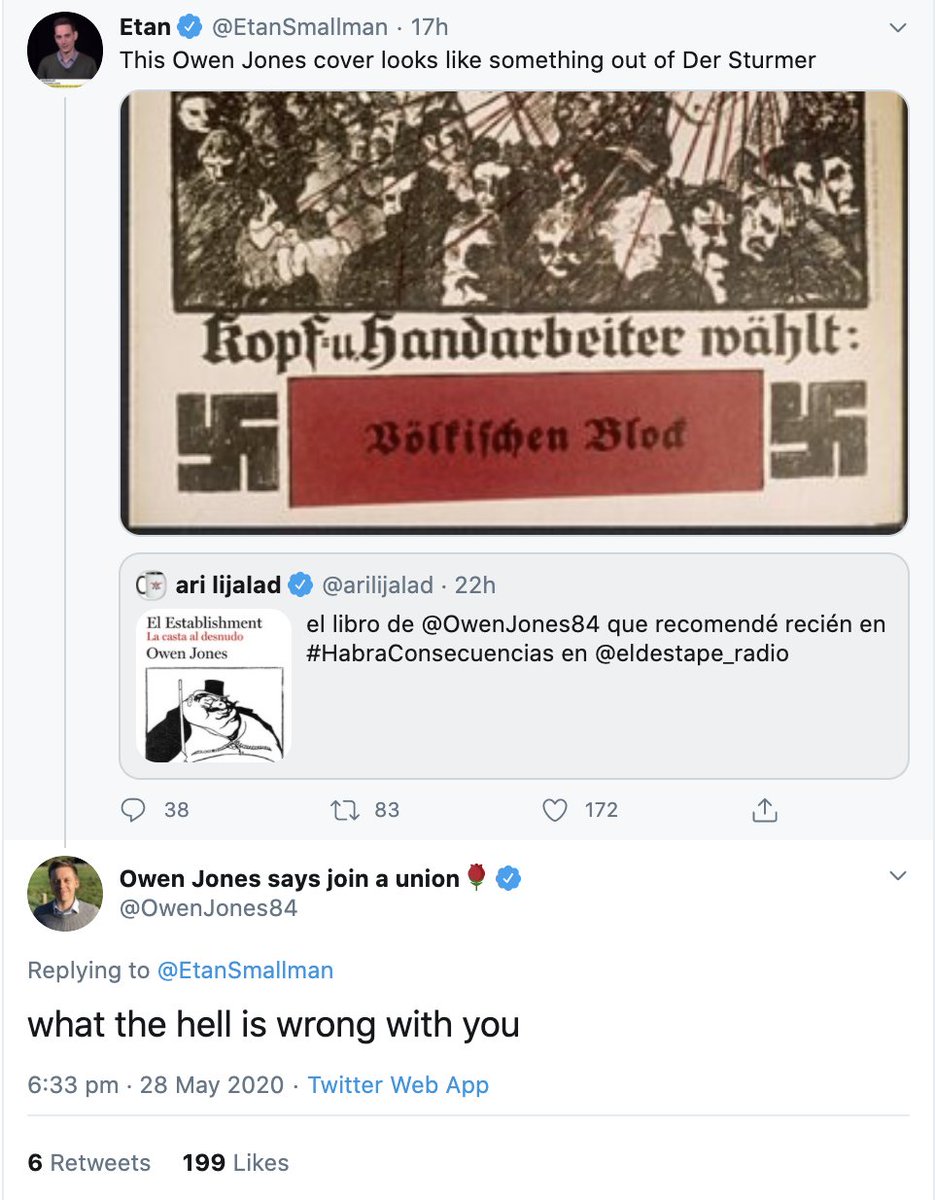 Rather than express dismay at the choice of his Spanish publisher, apologise for the error in judgement and work to get it changed, Owen characteristically doubled-down and gaslit Jews and allies outraged by it. 2/14