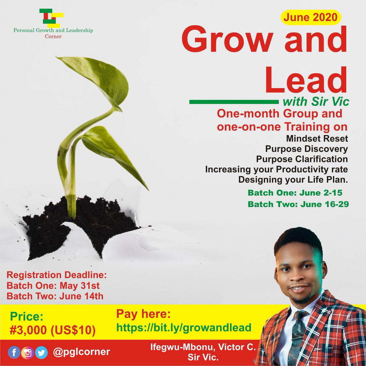 pglcorner's tweet photo. Begin your journey towards finding the right direction for your life by taking advantage of this special Training. 
Details in flyer. 
Register here>>
https://t.co/JnzlfeV91o

#IamSirVic #PersonalGrowthandLeadershipTrainer
#PGLT #PGLC https://t.co/QY1lozQXZV
