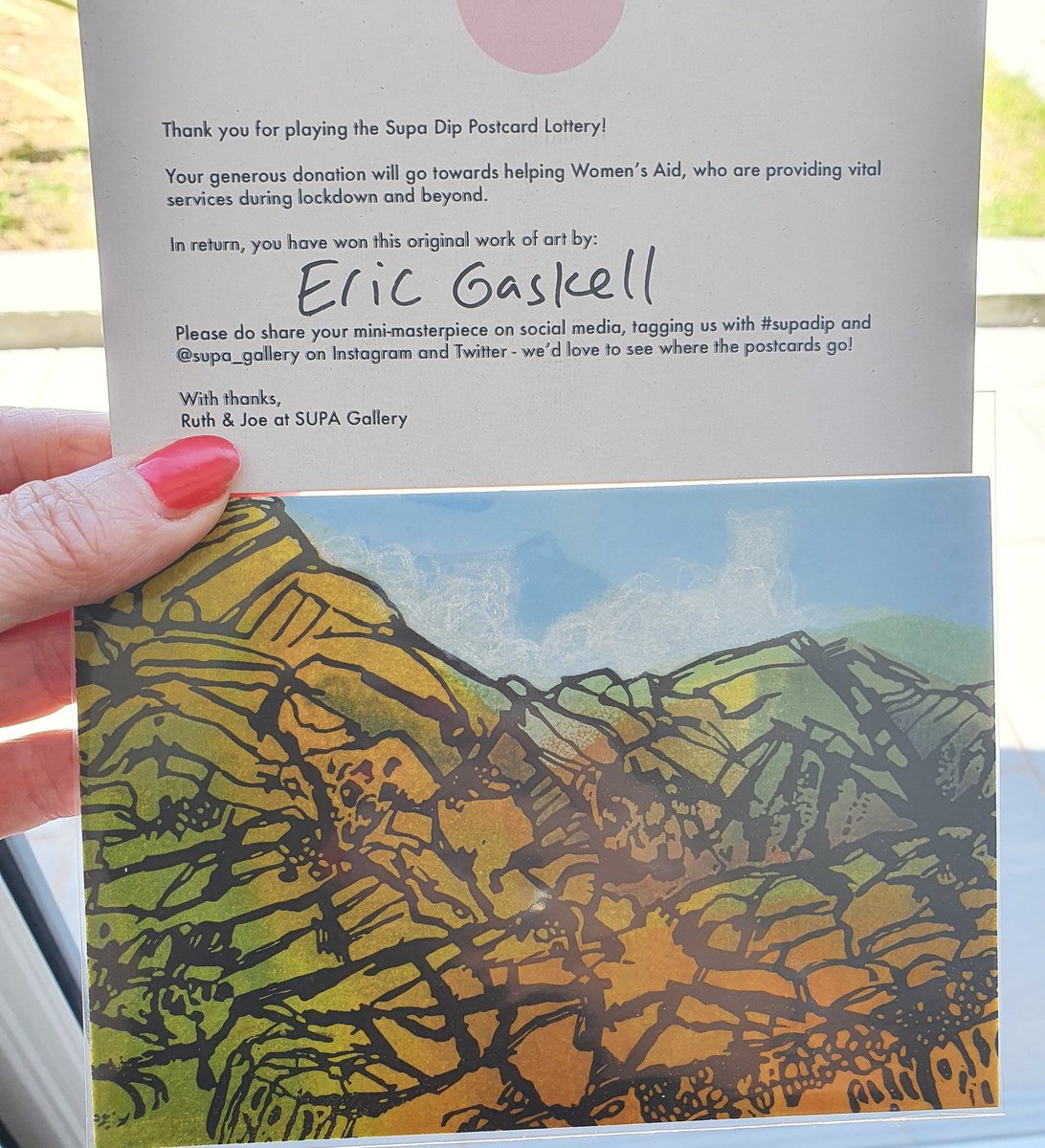 kerryjandrews's tweet photo. Loving my @supa_gallery #supadip postcard lottery by #EricGaskell in support of @womensaid https://t.co/S4HPaF27op