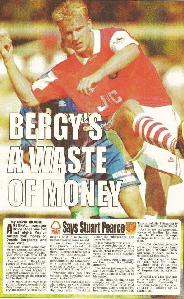 Stuart Pearce on Bergkamp’s arrival. Belter.