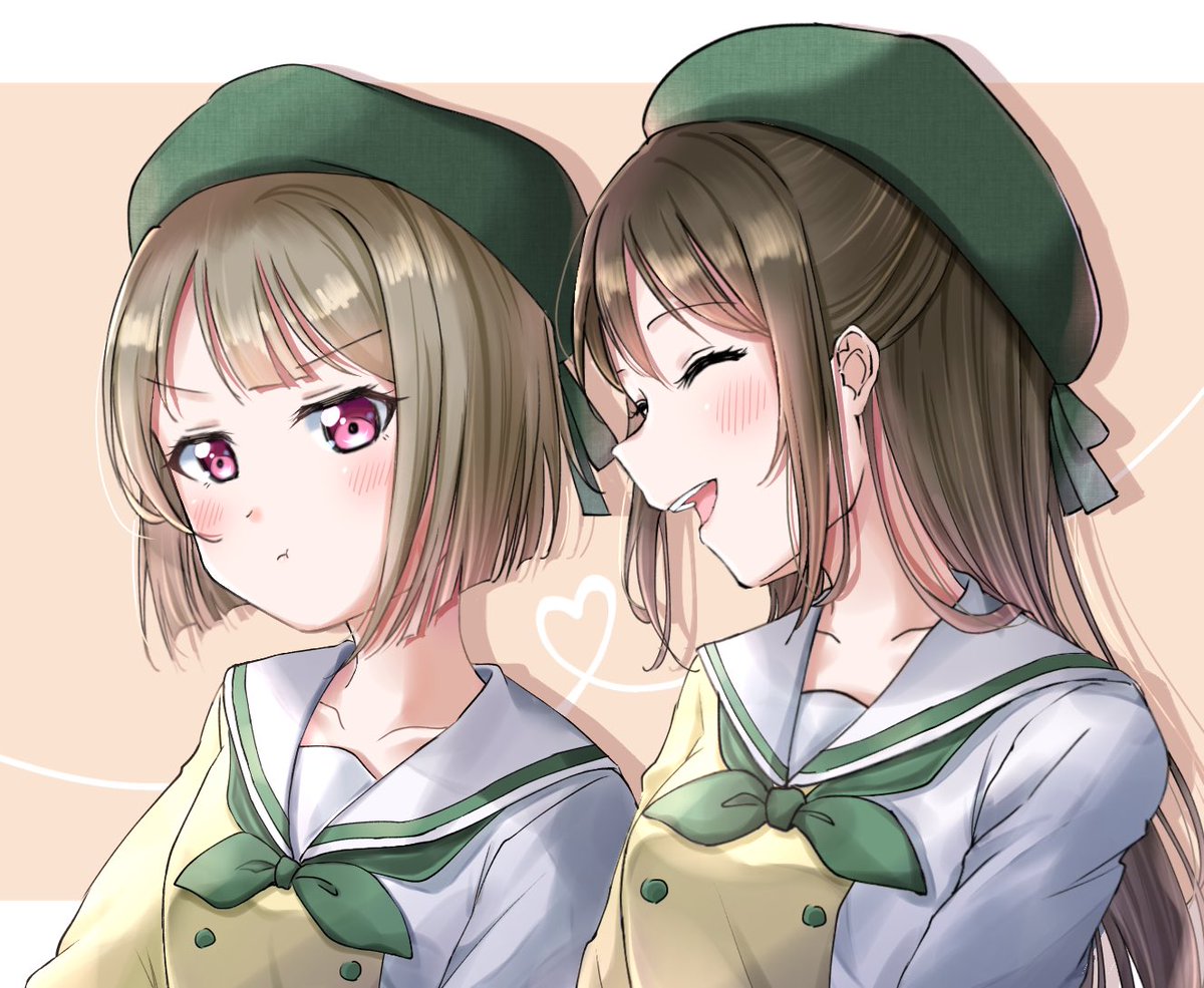 nakasu kasumi multiple girls 2girls hat long hair school uniform pout short hair  illustration images
