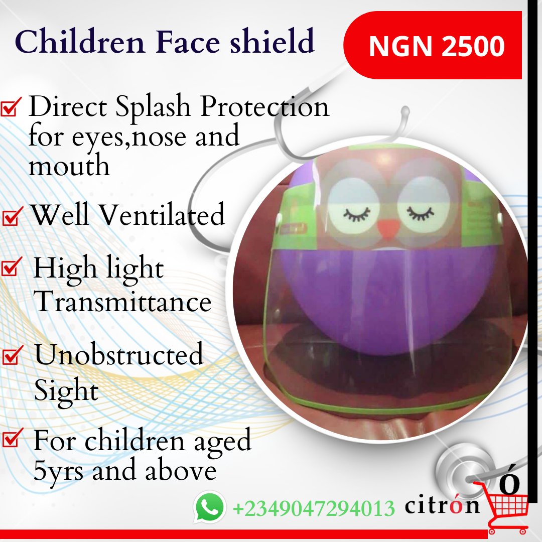 CitronMart's tweet photo. Face shield for children available @N2,500
Features
https://t.co/aY11PsAVcC splash protection
2.High light transmittance
3.Unobstructed sight
4.Well Ventilated
Send DM or Whatsapp 09047294013; Email: info@citronmart.com
#PPE #faceshield #covid19kits #lockdownextension  essentials https://t.co/QbAqIlSZ0S