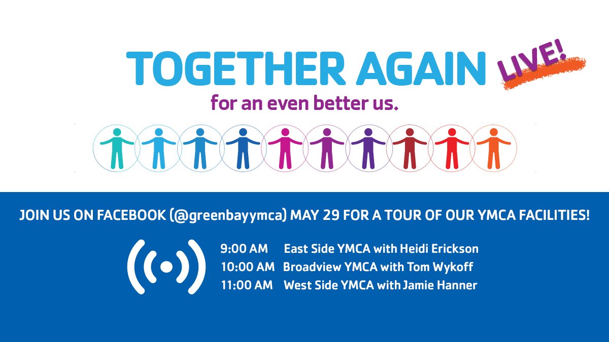 📡LIVE BROADCAST📡

Tune in to our Facebook page (<a href="/GreenBayYMCA/">Green Bay YMCA</a>) this morning for a tour of our YMCA branches. You'll see what to expect when we reopen our doors officially June 1st. #wemissourmembers 💜