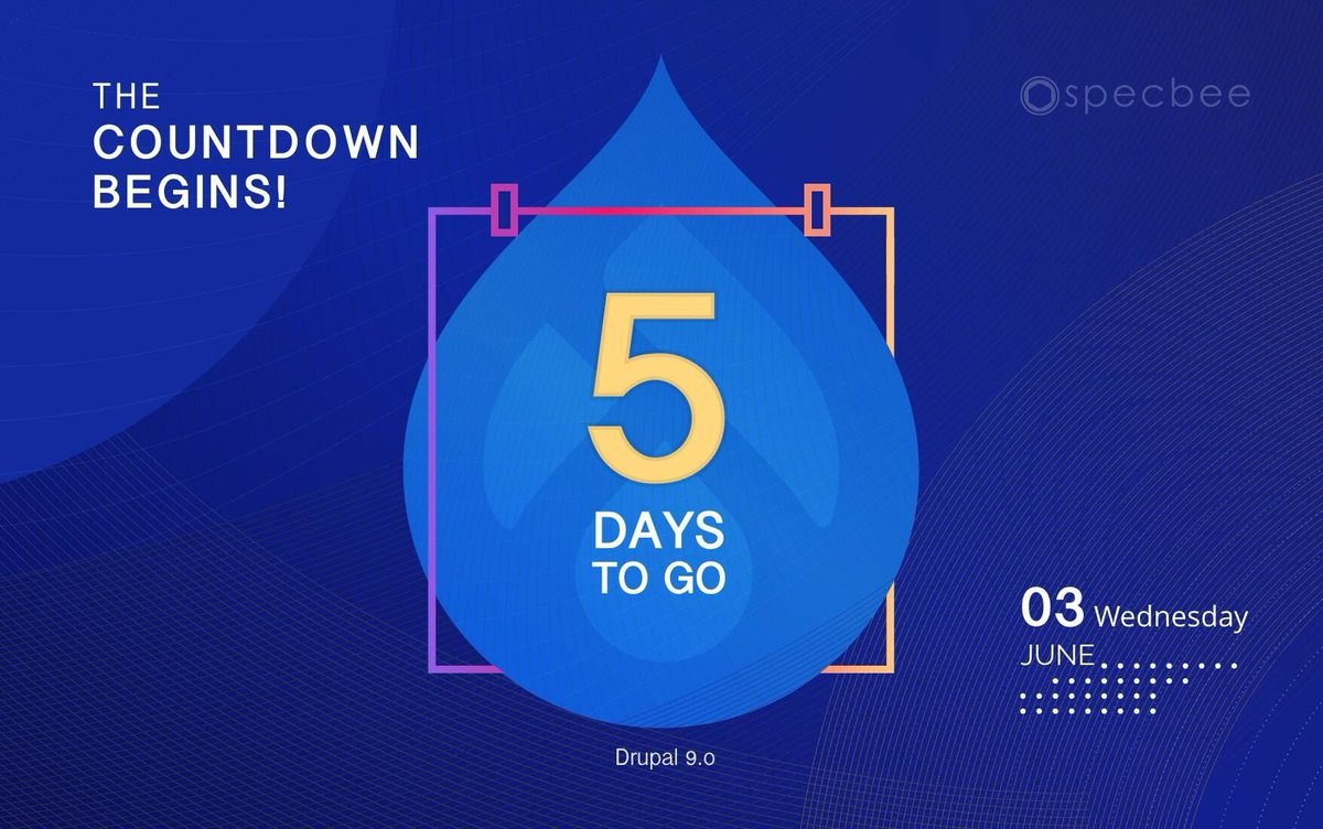 specbee's tweet image. 5 Days to go! We can't wait!
#drupal #drupal9 #drupalupdates