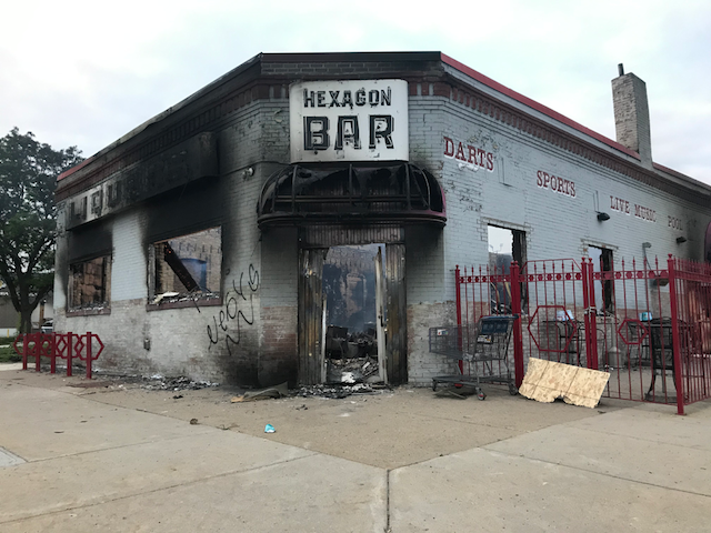 jstefany's tweet photo. Hexagon Bar on 27th Ave S at E 26th St burned overnight. https://t.co/KYhzupRV4e