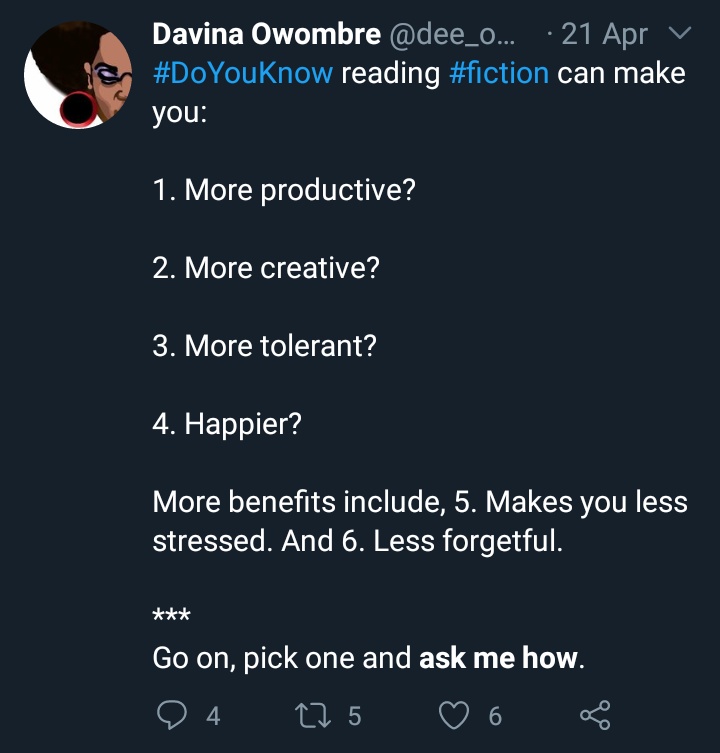 I didn't know this interesting fact about Elon Musk and Richard Branson when I said reading fiction can make you more creative, among other things.I just knew from my own life that reading fiction opens your mind to great ideas. And now I've got proof from billionaires!Thread