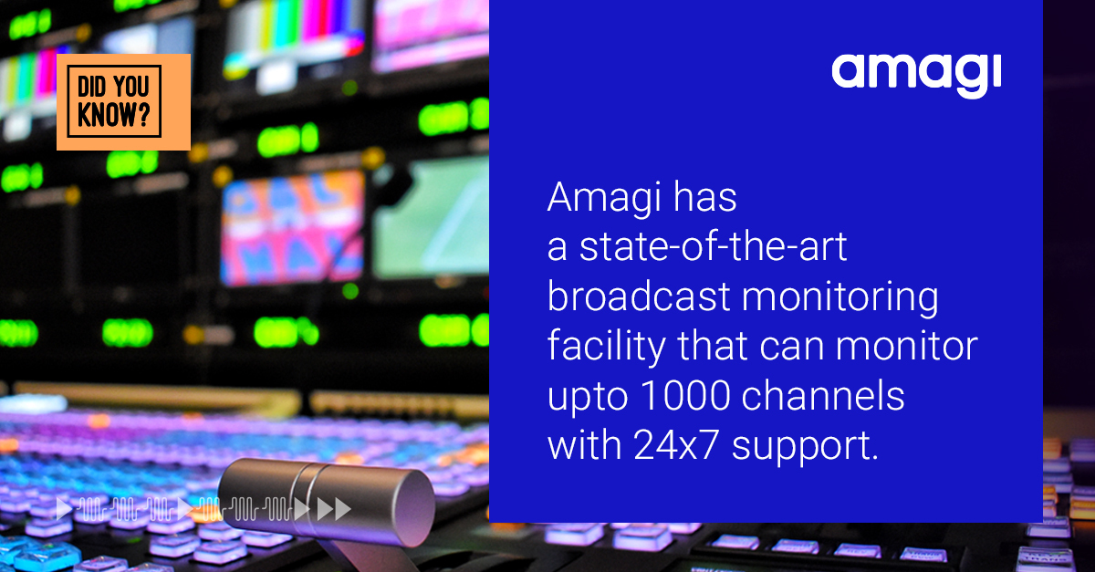 AmagiCorp's tweet image. #DidYouKnow? - Amagi has a state-of-the-art broadcast monitoring facility that can monitor upto 1000 channels with 24x7 support.
#Amagi #BroadcastMonitoring #Broadcast #Monitoring #Channels #Support #TV #StreamingMedia #StreamingTV #Playout #BroadcastMedia #Media
