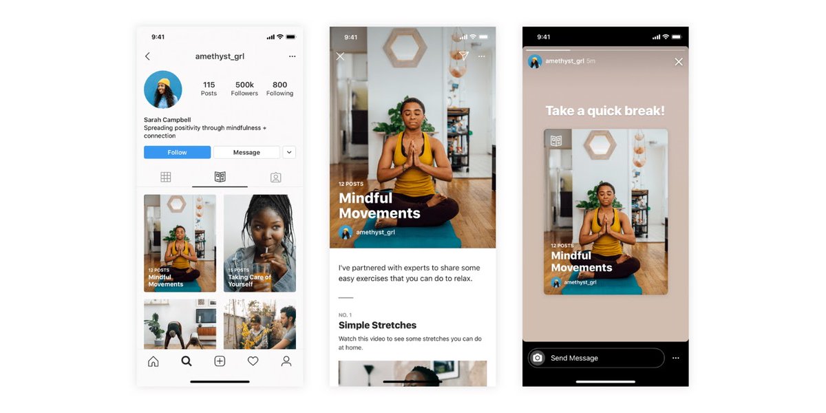 IsabelleFtn's tweet photo. #Instagram a introduit Guides, une fonctionnalité qui vise à faire découvrir les contenus des créateurs sur sa plateforme. En réponse à la pandémie de #Covid19, les guides seront d’abord axés sur le #bienêtre et les contenus liés à la santé mentale 🧘🏼‍♀️ https://t.co/q1o4ffkb9s