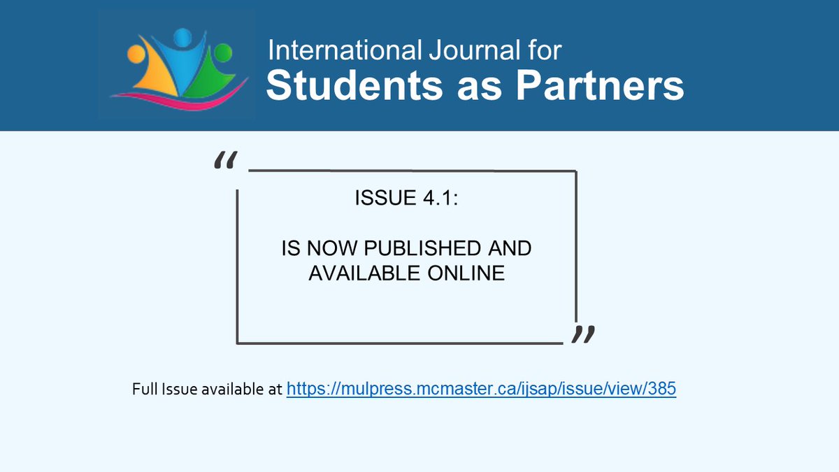 Great news! Issue 4.1 has now been published and available for you to view here: mulpress.mcmaster.ca/ijsap/issue/vi… Enjoy everyone :D