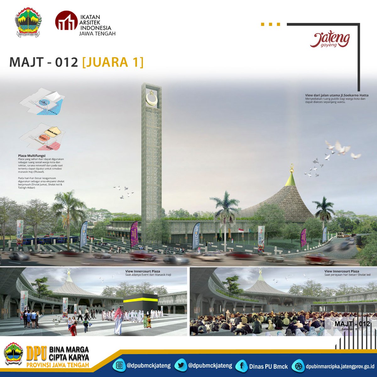 Inilah juaranya sayembara desain Masjid Agung Jateng di  Magelang. Tim arsitek dr Bandung mengalahkan tim Jogja dan Malang
Selamaaatt