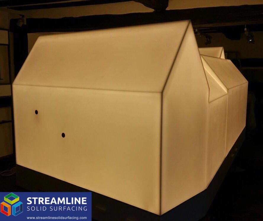 This project was a few years ago ~ #solidsurface backlit Tudor Shakespeare replica house for an #exhibition in Stratford.
If you can visualise it ~we can fabricate it! 
✔️seamless
✔️non-porous 
✔️hygienic
✔️repairable 
✔️curved designs
#architecture #project #designer #bespoke