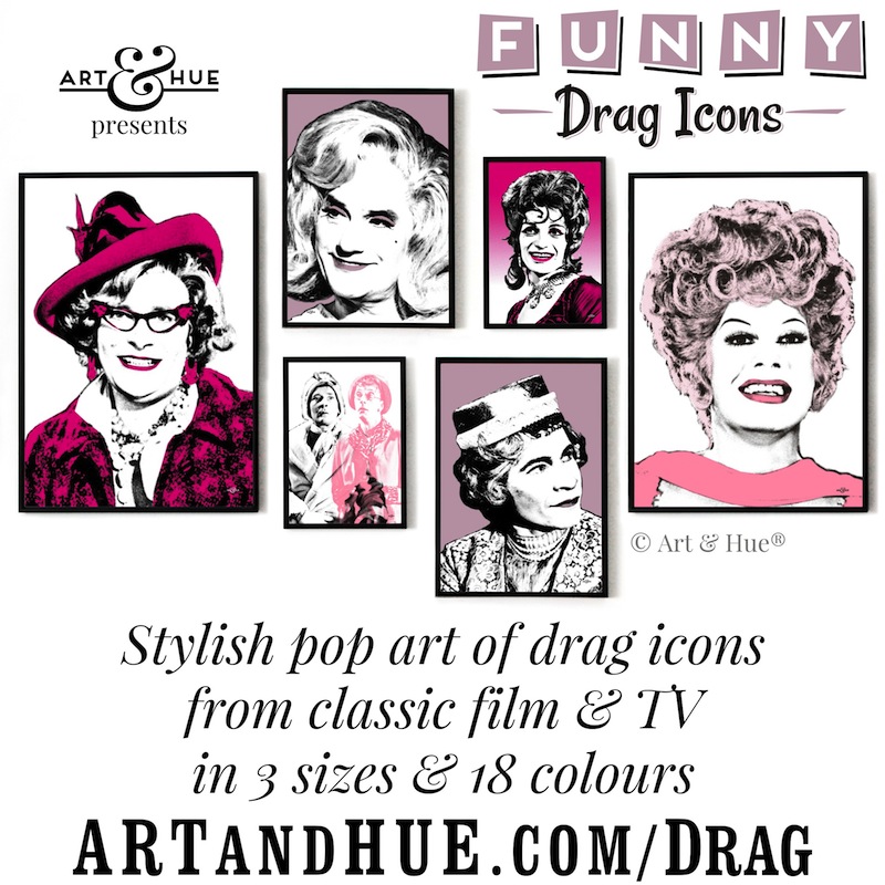 ARTandHUE's tweet photo. NEW! Art & Hue presents Drag Icons 💅
Stylish pop art prints of classic film & TV comedy drag stars.
https://t.co/ufyZqaMaJA
#DragIcons #DameEdna #DannyLaRue #DickEmery #StanleyBaxter #PatrickFyffe #KennethWilliams #CharlesHawtrey #BritishComedy #DragQueen #PerriStClaire https://t.co/9uwa8SND8A