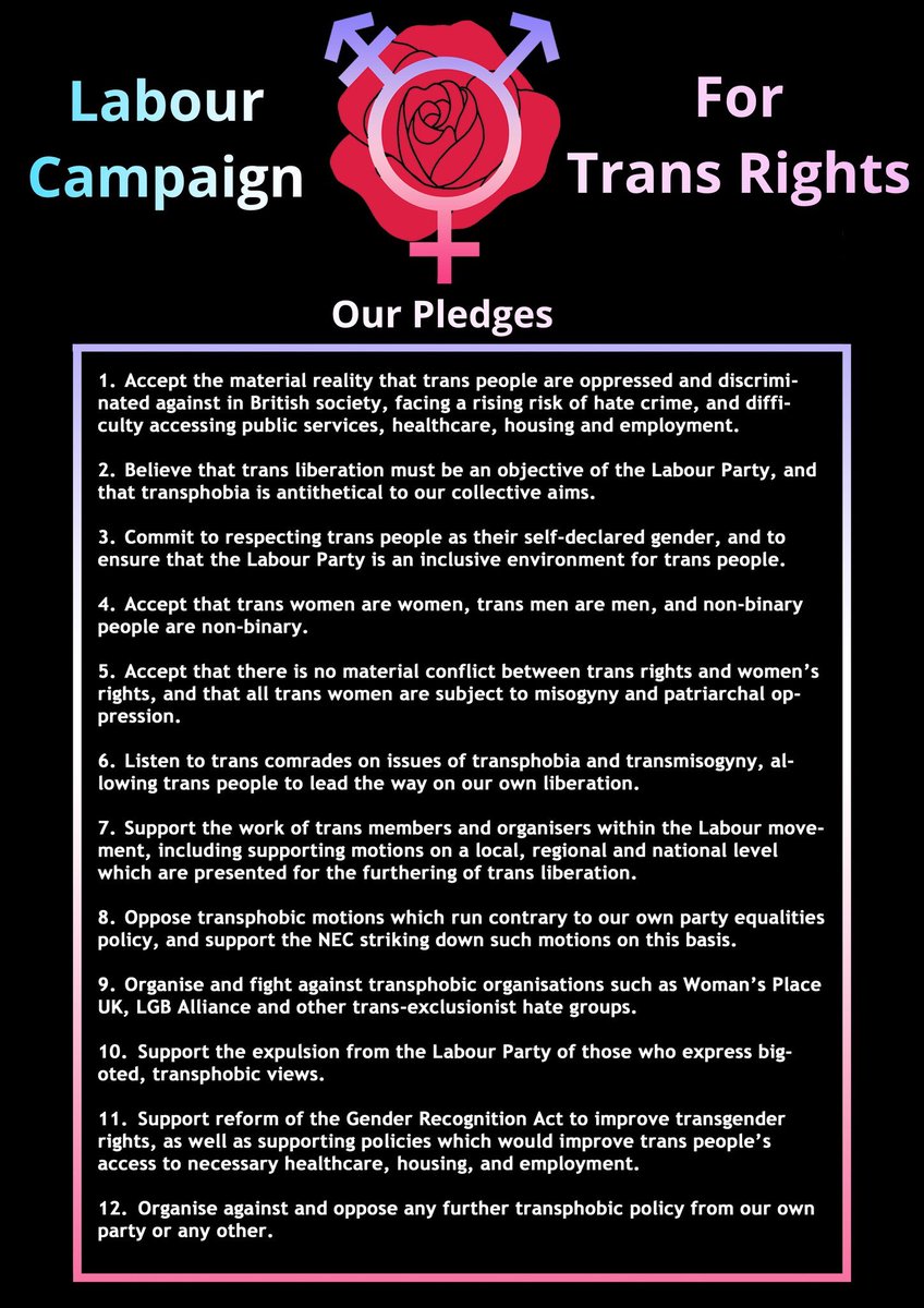 This is the pledge of the Labour Campaign for Trans Rights. In order to understand how extremist and anti-democratic it is, it needs to be read carefully. So here it is