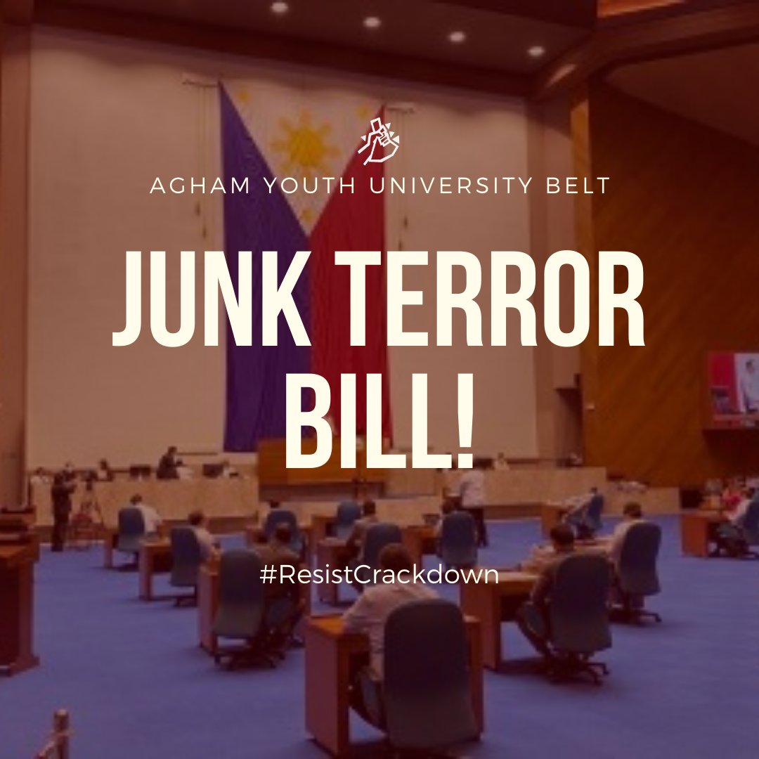 AghamYouthUBelt's tweet photo. Sa lipunan kung saan ang paglaban para sa karapatan ay tinatawag na terorismo, ang masa ba o ang gobyerno ang tunay na pahamak sa tao?

#JunkTerrorBill https://t.co/sHcxqbPicS