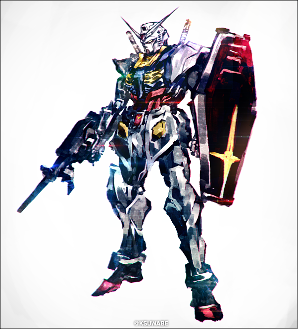 shield v-fin no humans mecha robot weapon solo  illustration images