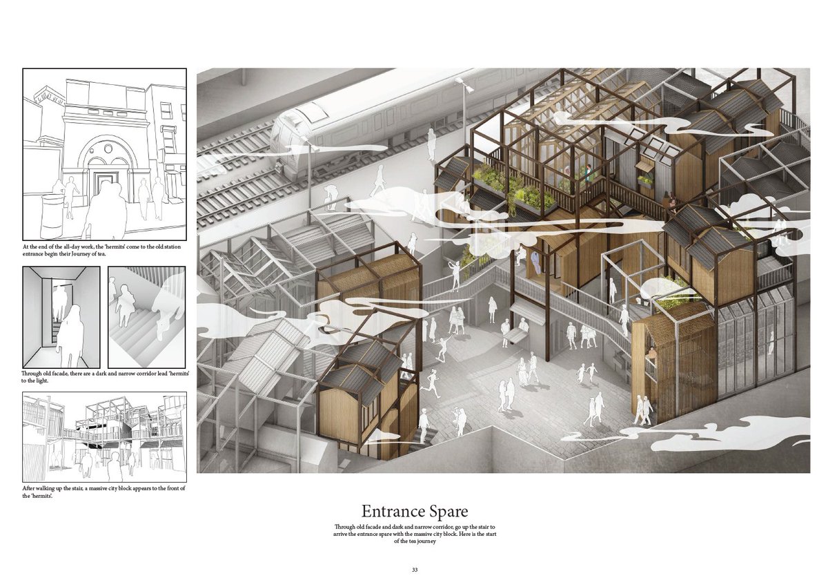 CamdenHighline's tweet image. Yutian Xiang&apos;s @tim1994722 proposal for a tea experience combines spaces to host tea ceremonies and fields for locally produced tea on the abandoned tracks. 

#bartlettschoolofarchitecture