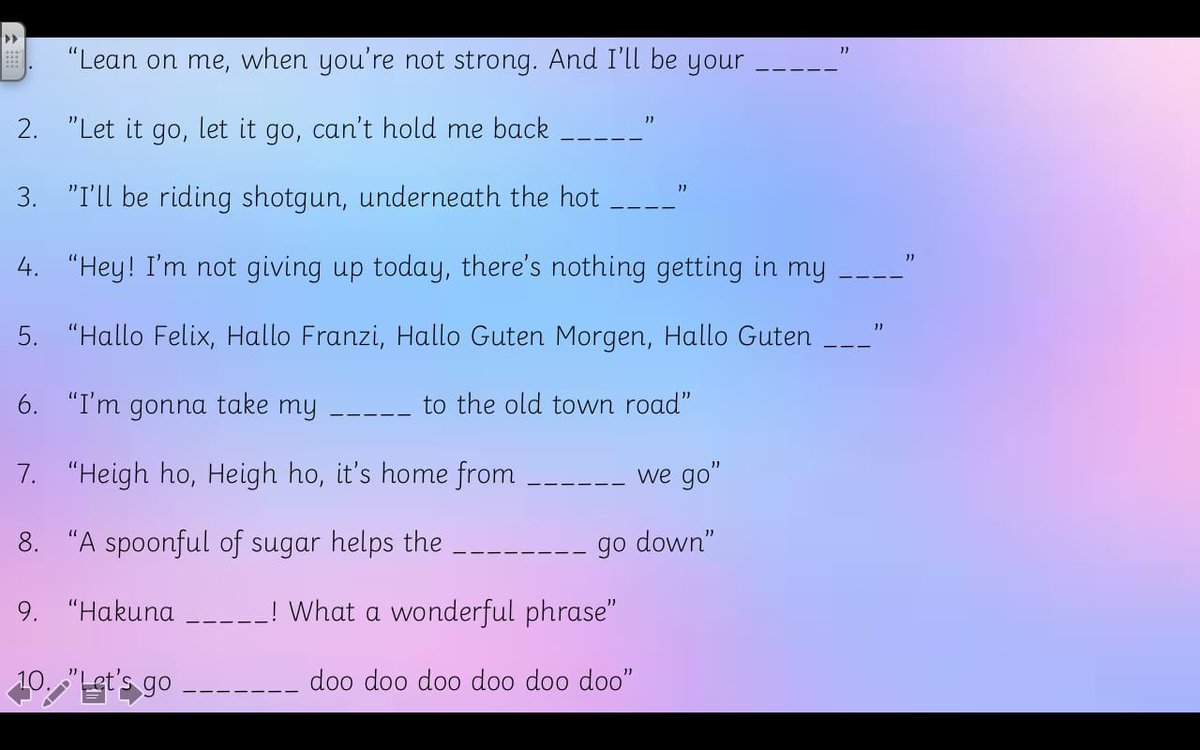 Glenmanor Ps And Nc Round 2 A Lyrics Round Can You Figure Out What The Missing Word Is In Each Song
