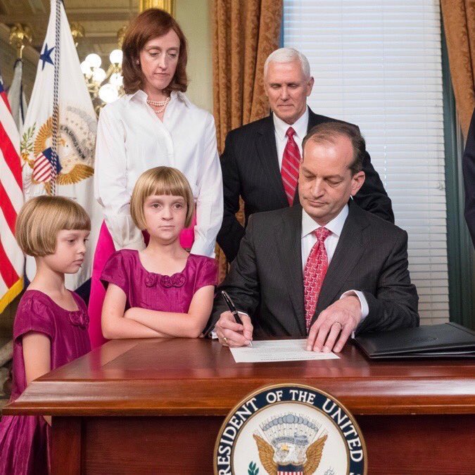 BenHagueComedy's tweet photo. Not to hate on kids, but Alex Acosta’s daughters, with those bangs and faces, will haunt my dreams forever  #FilthyRich https://t.co/6efGepid9Z