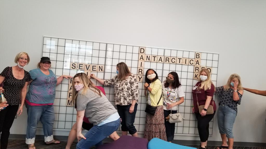 FoxLibraryKISD's tweet photo. @FoxKISD 5th grade, Specials, & SPED teams researched more 🦊 facts to add to our scrabble wall! #FoxLaunch #FoxFamily https://t.co/8FfJKVhkX7