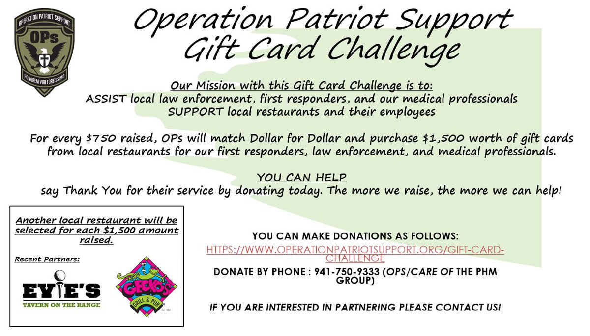 _OPs2016_'s tweet photo. With the communities help, we have been able to support local restaurants and front line workers, including our recent donations to Sarasota County (FL) Sheriff's Office, Charlotte County Sheriff's Office and Charlotte County Fire and EMS.
#giveback #WereAllInThisTogether https://t.co/AekECYvFie