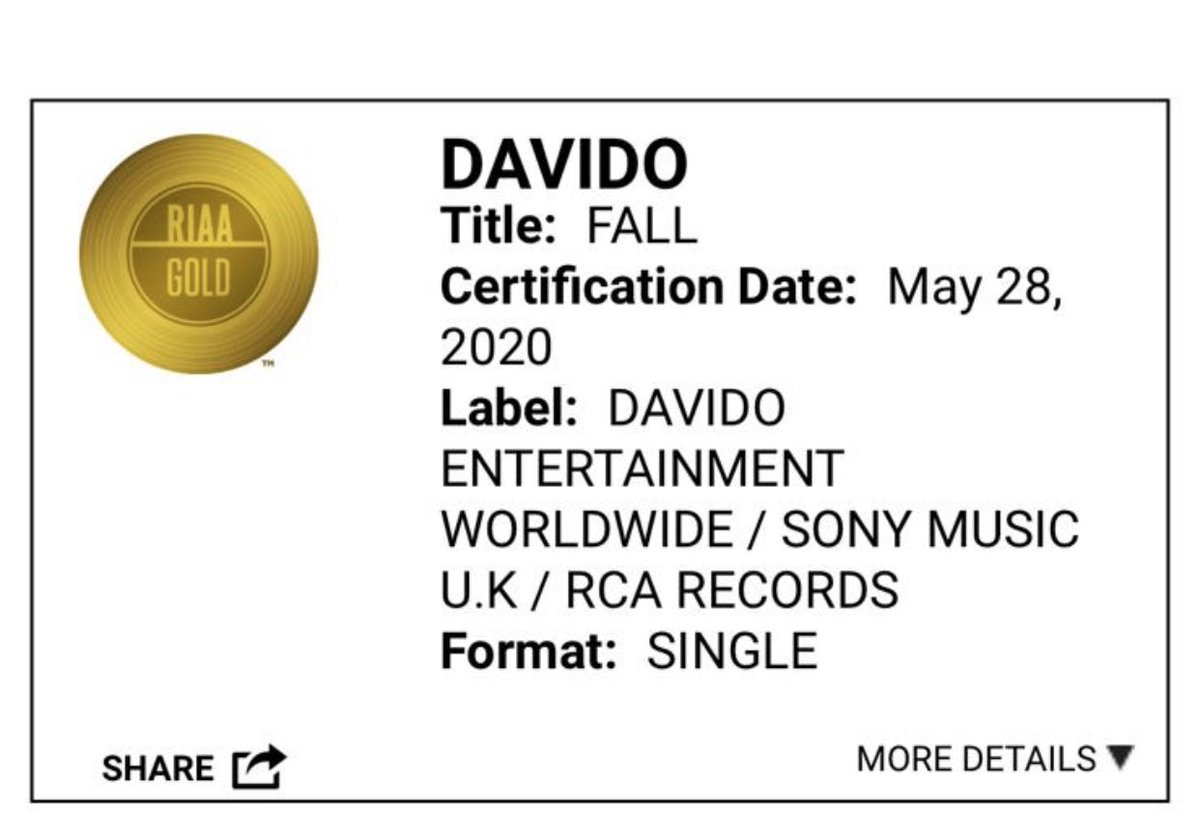 davido's tweet photo. RIAA CERTIFIED 🇺🇸 https://t.co/wKjQFQ7tKk