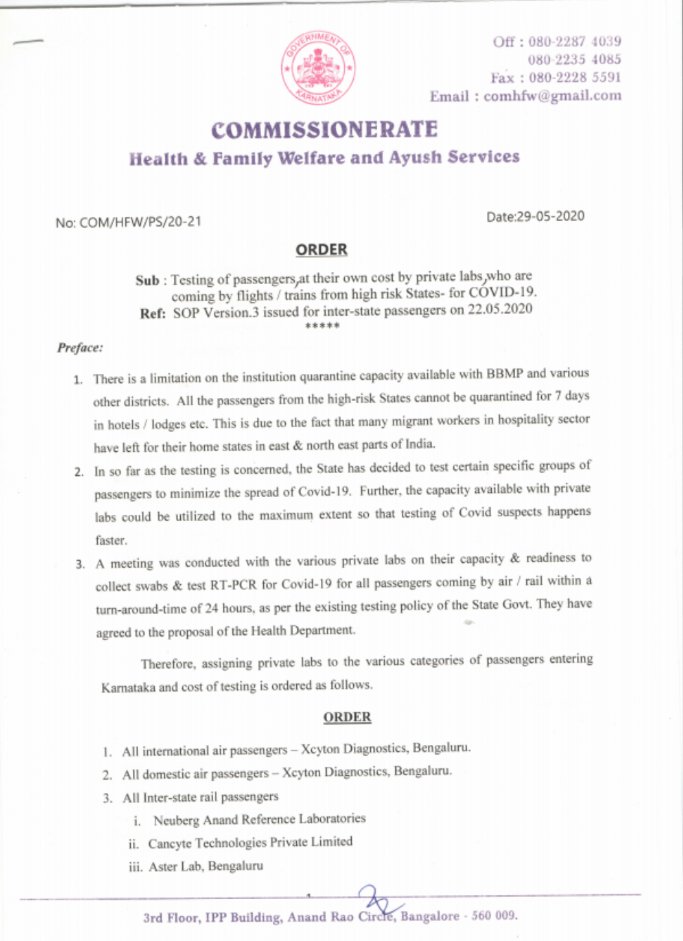 K Taka Health Dept On Twitter To Fastrack The Covid19 Testing Process For The Exempted Category Of Passengers Reaching Karnataka The Govt Has Given Permission To The Private Labs To Setup Swab Collection Kiosks