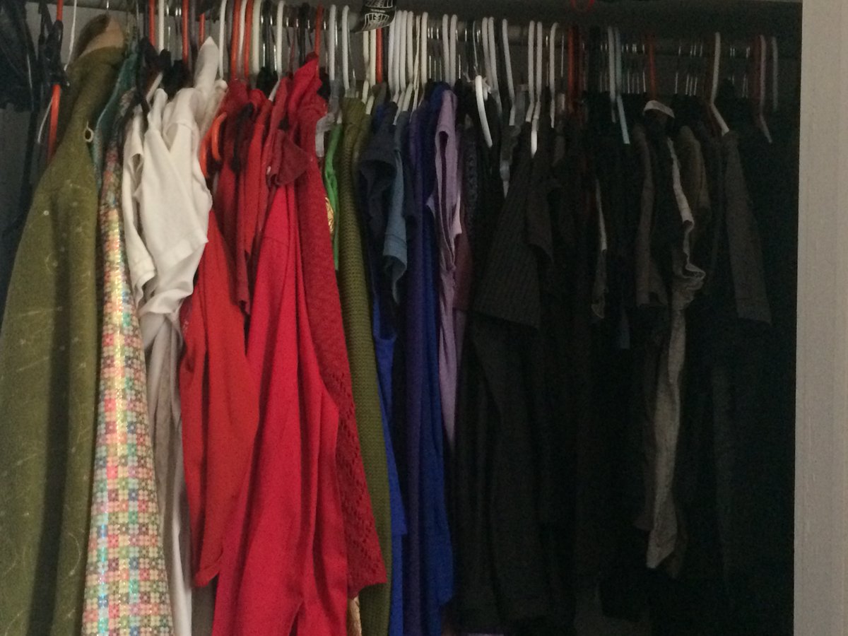 Let’s move on to a more difficult example: your closet. Are your clothes hung up? Are they in any sort of order (mine are by type and color), are they representative of the current decade’s fashions? 9/20  #PATC5