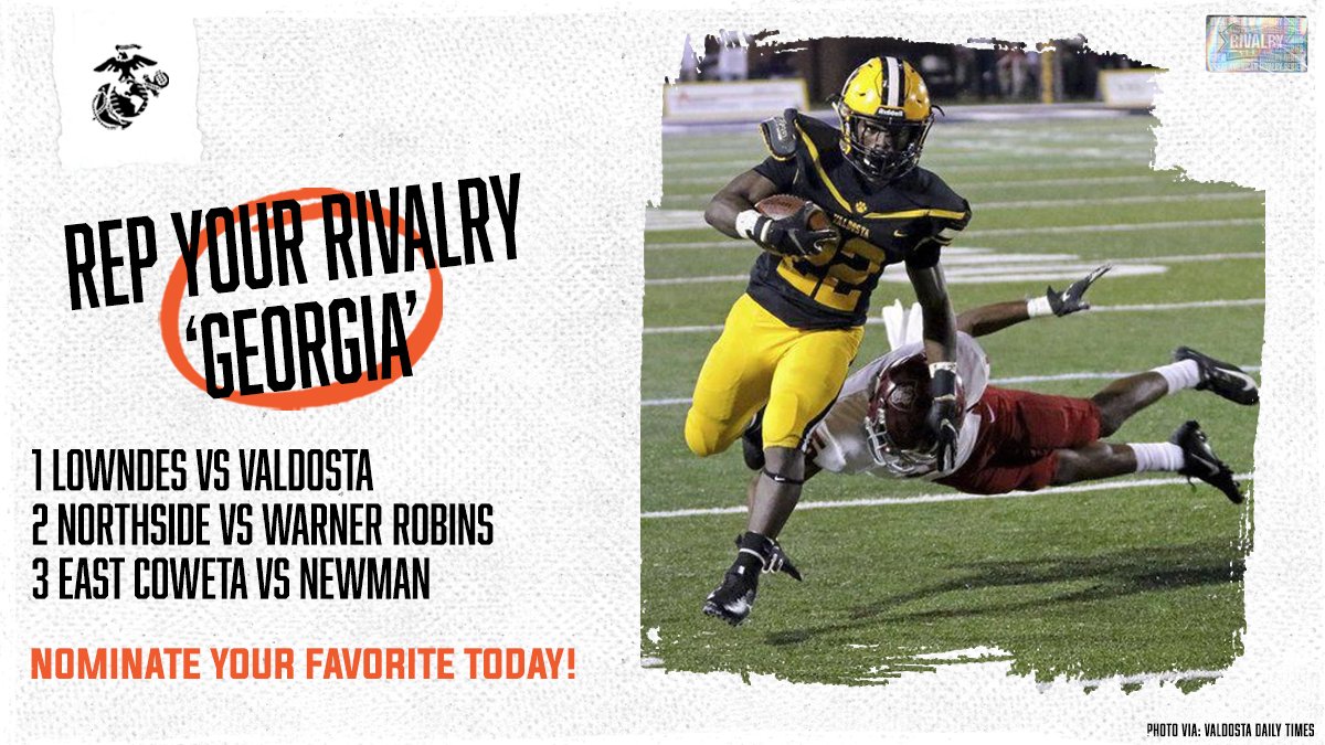AmericanRivalry's tweet photo. Our current top three in Georgia! Make sure to #RepYourRivalry by voting them the best rivalry in Georgia, which would secure them a donation to their school!

VOTE https://t.co/0VSpR1HEhR https://t.co/p20HirugPl