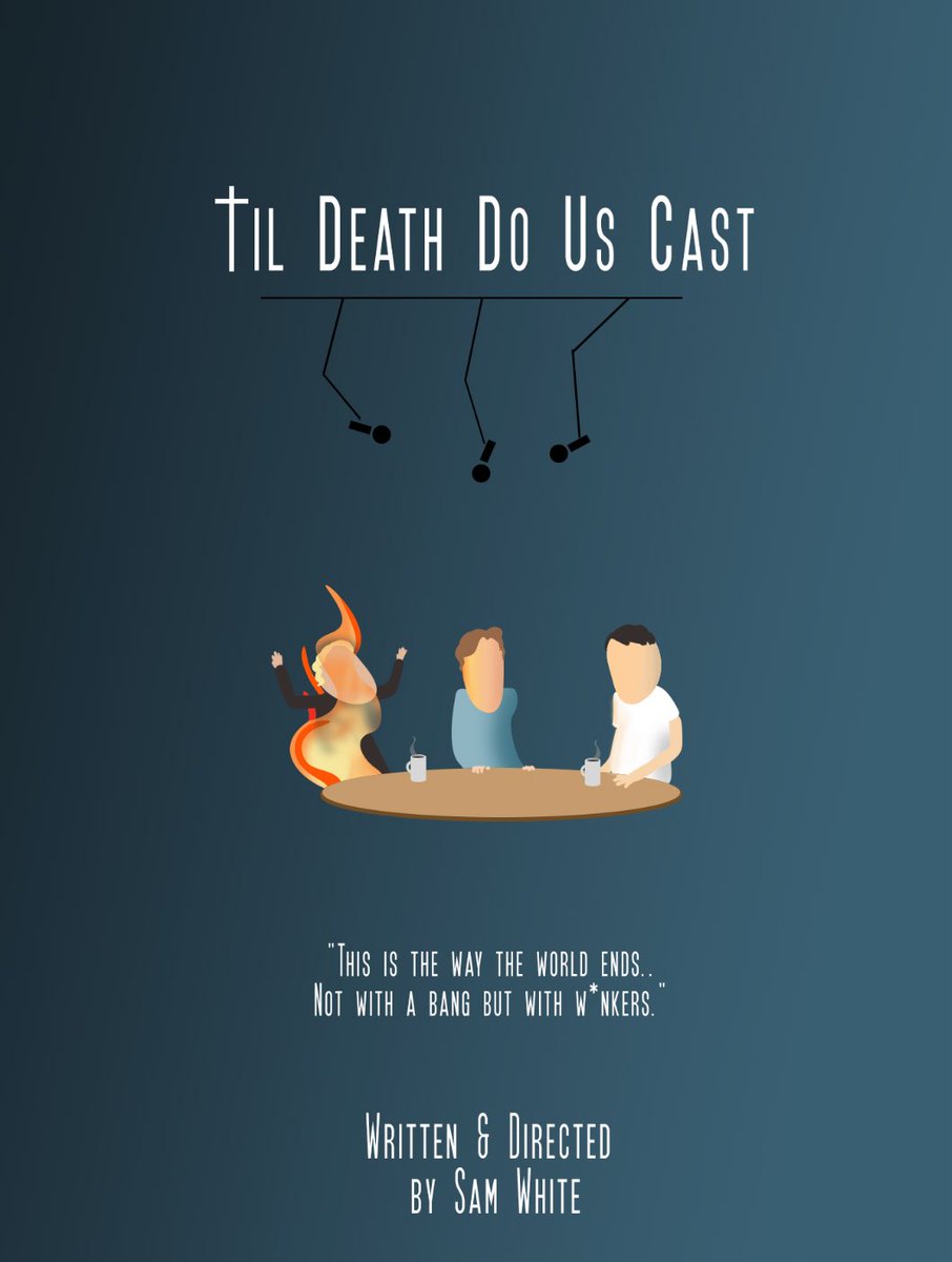 WetPaintProd's tweet photo. Till Death To Us Cast.

Written &amp; Directed by @SamNWhite 

“As three idiots record a podcast, their desperate pursuit for fame, leads them to ignore the apocalypse happening around them.”

This is how the word ends… not with a bang, but with wankers.

Coming Soon. https://t.co/UForWVtqEp