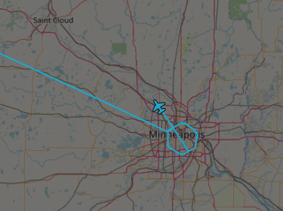 aircraft appears to be leaving Minneapolis, possibly returning to base